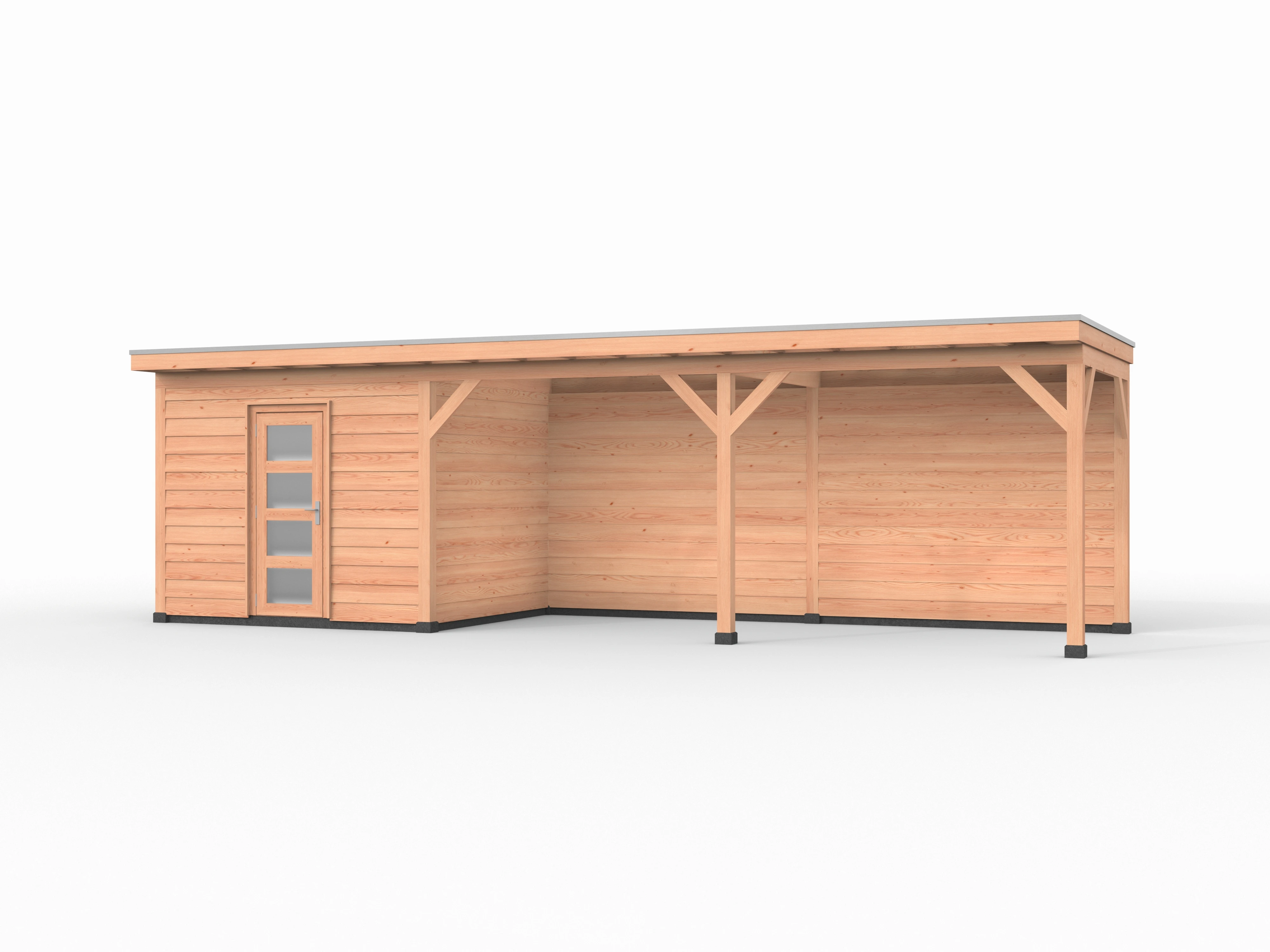 Douglas overkapping, 900 x 250, met schuur en achterwand, Westwood Comfort - Afbeelding 1